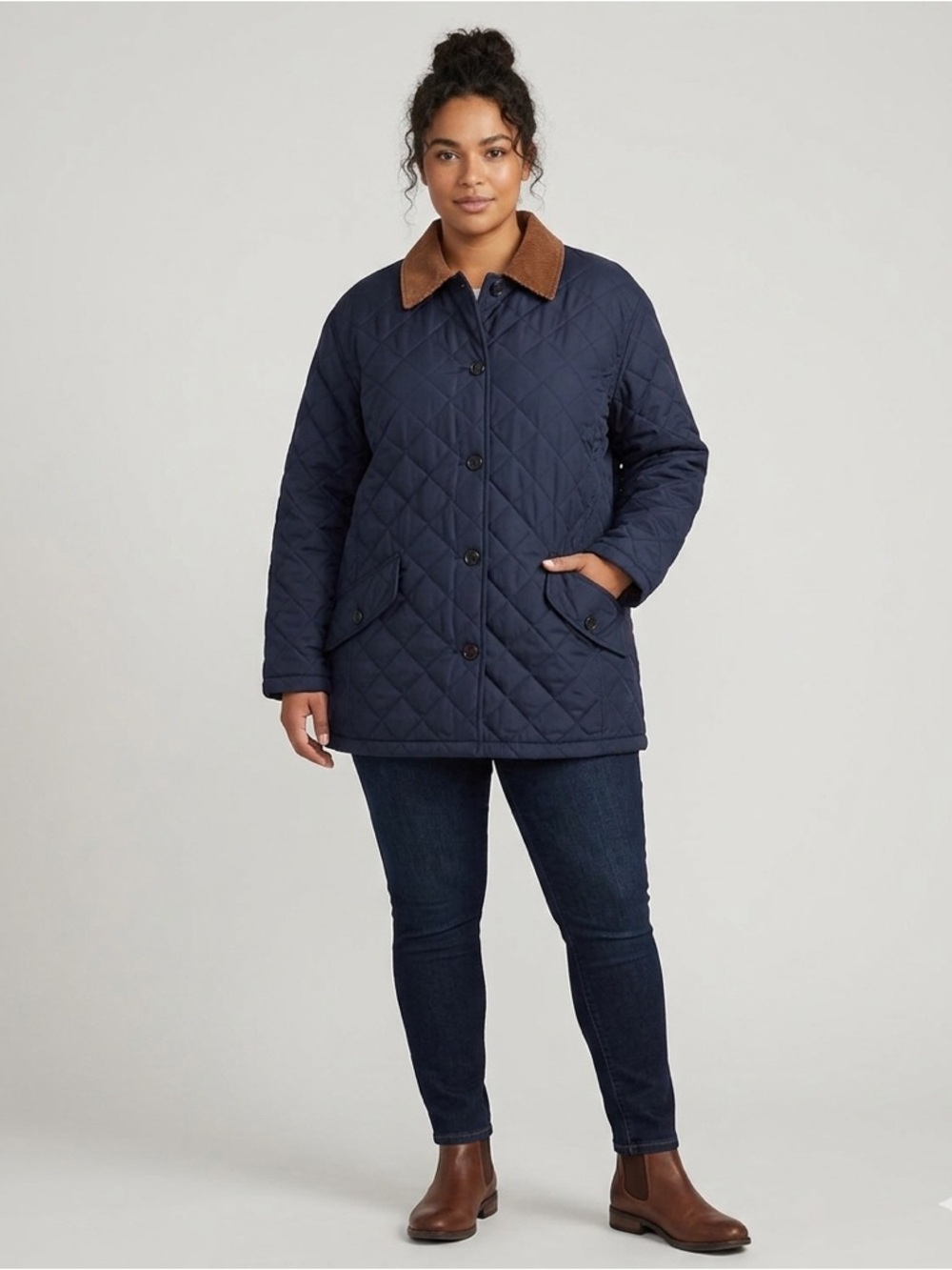 Lauren Ralph Lauren Quilted Navy Blue Barn Chore Coat Jacket Corduroy Collar 2XL